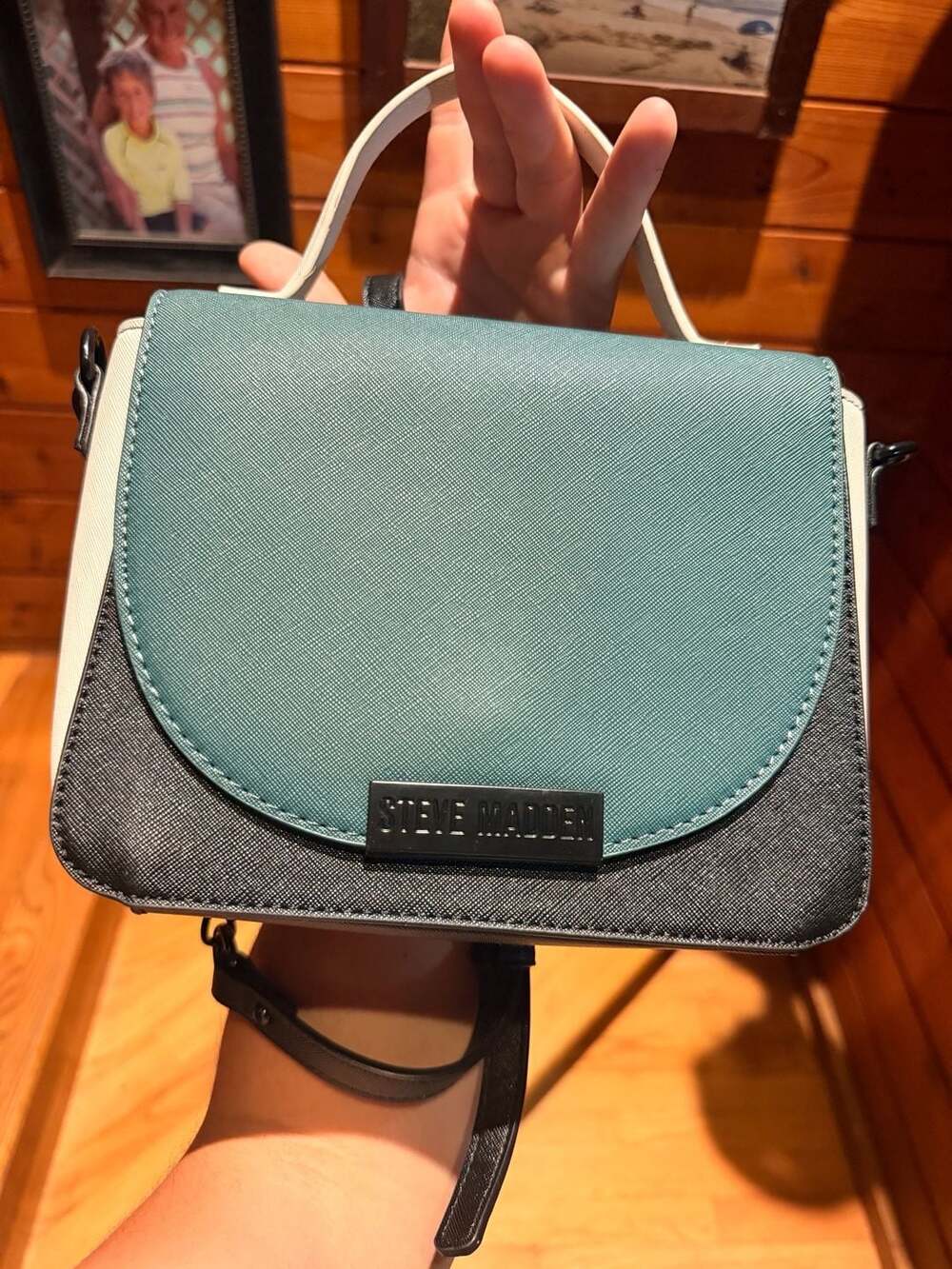 Steve Madden BMelodie Satchel Crossbody Bag White Black Emerald Green